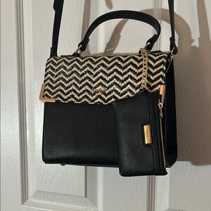 Dune London Elegant Black and Gold Satchel with Chevron Design